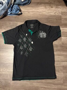 Moto Argyle Polo black/green (TAGGED L)